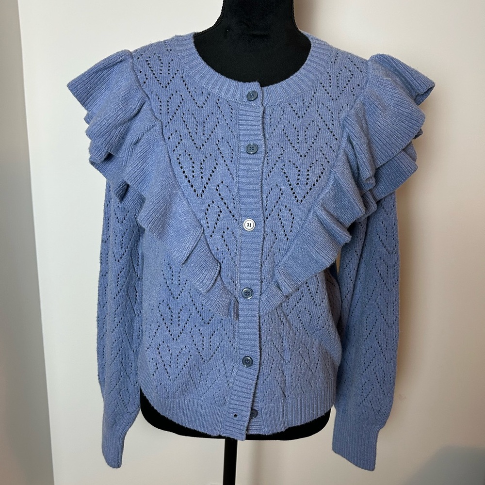 Women's Ruffled Knit Sweater - French Blue